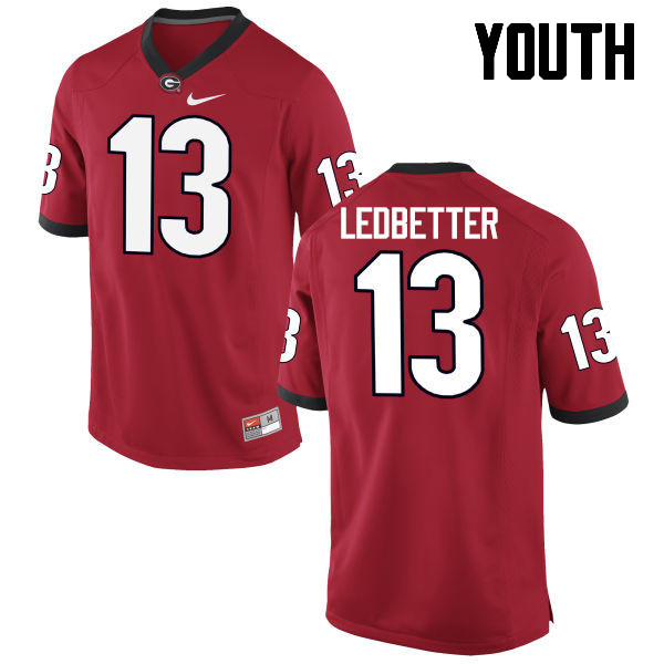 Georgia Bulldogs Youth Jonathan Ledbetter #13 Red Stitched College UGA Football Jersey 23FA016BK